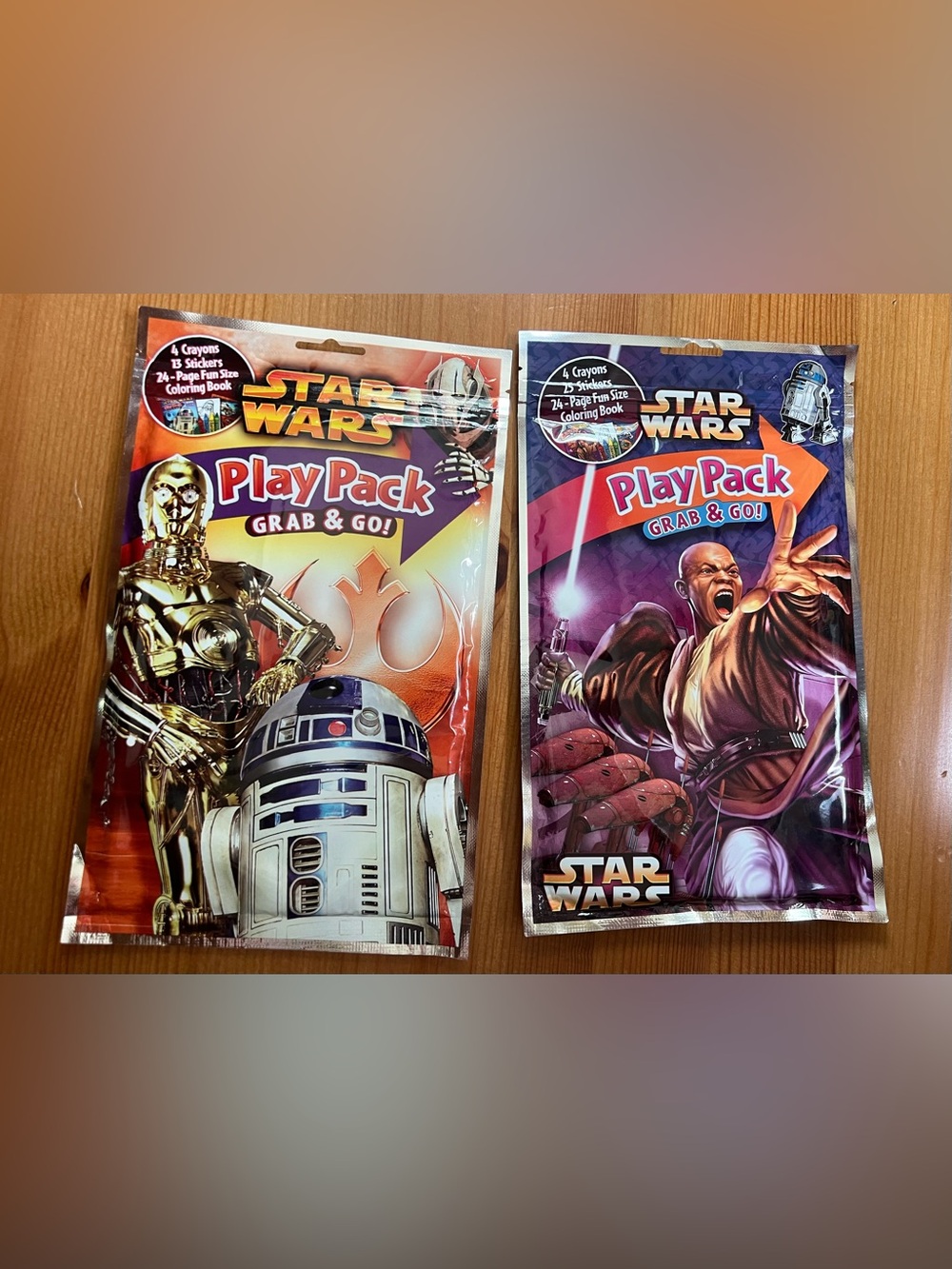Lot Of 2 Star Wars Grab and Go Play Pack Stickers/Crayons/Color Book New Sealed